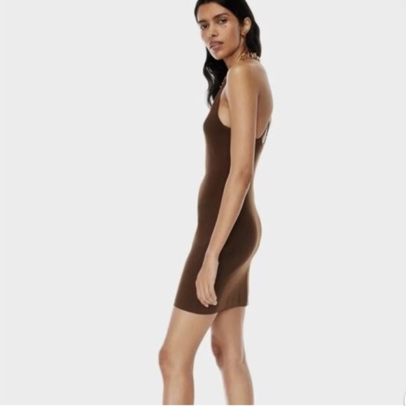 Aritzia Babaton chocolate brown Anderson Sculpt Knit Halter Dress - Large NWOT - Picture 2 of 4